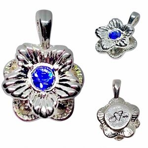Sophia Fiori Blue Crystal Silver Flower Pendant September Birthstone Charm
